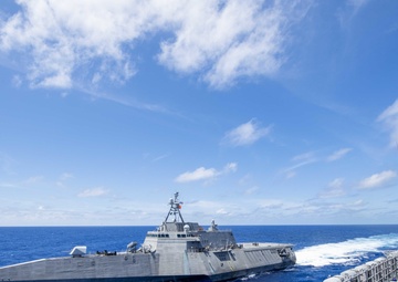 USS America (LHA 6) Conducts a Fueling-At-Sea with USS Charleston (LCS 18)