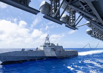 USS America (LHA 6) Conducts a Fueling-At-Sea with USS Charleston (LCS 18)