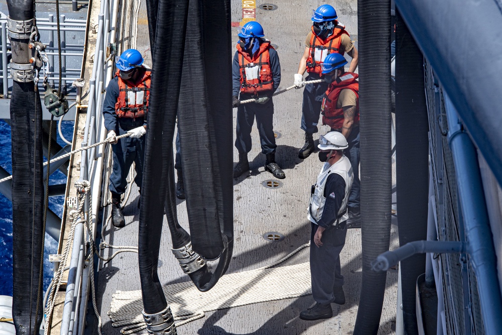 USS America Sailors participate in a fueling-at-sea.