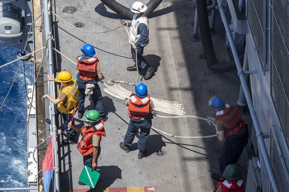 USS America Sailors participate in a fueling-at-sea