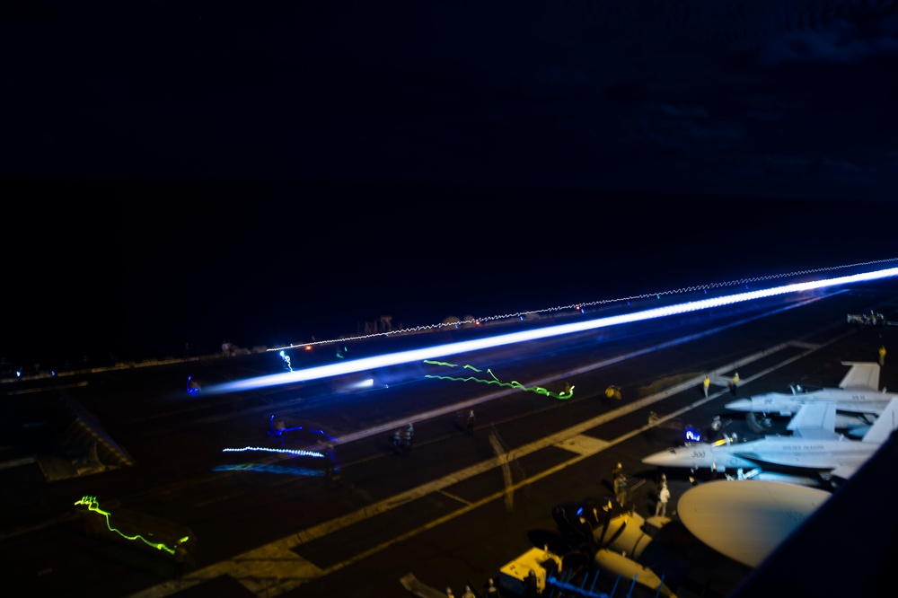 USS Carl Vinson (CVN 70) Conducts Night Time Flight Operations