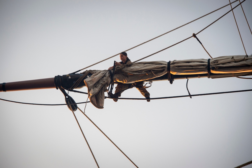 Sailor climbs aboard USS Constitution