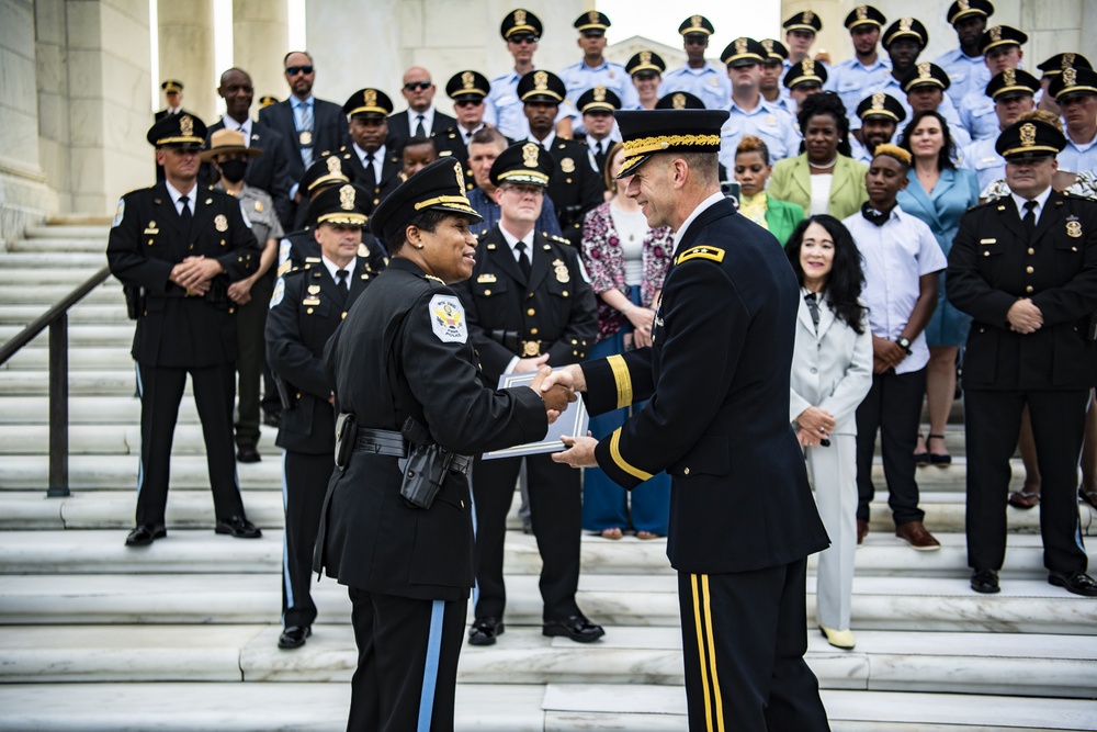 U.S. Park Police Participate in an Army Full Honors Wreath-Laying Ceremony at the Tomb of the Unknown Soldier