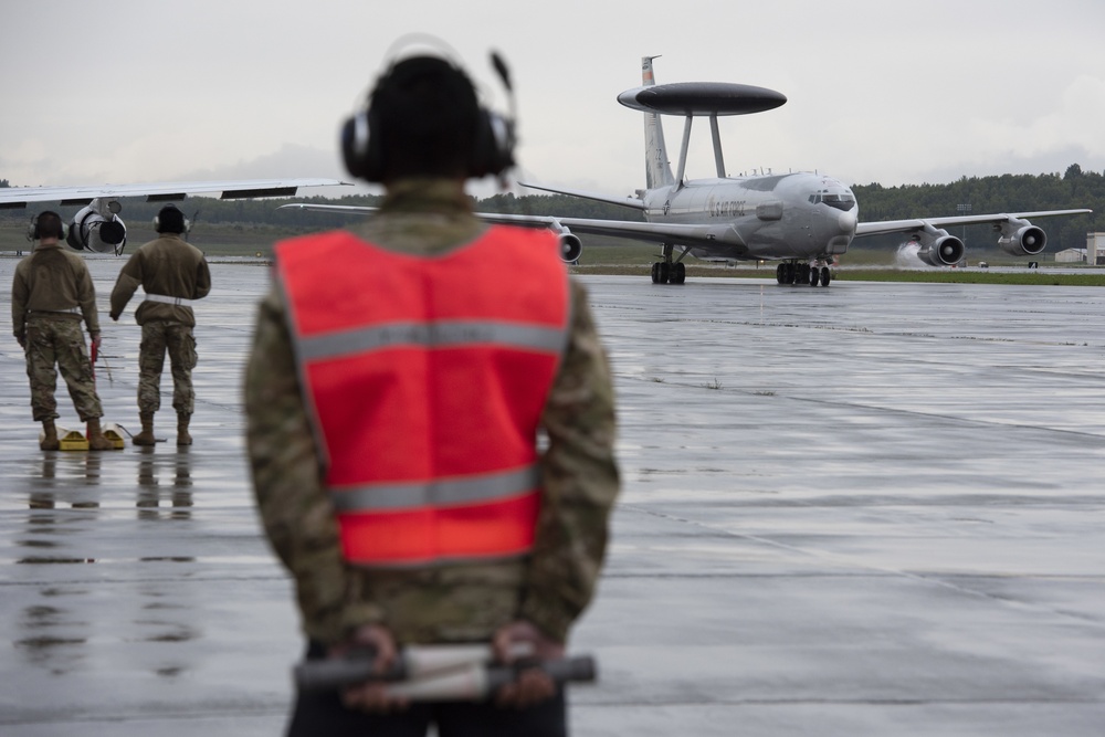 718th AMXS maintainers recover an E-3 Sentry during RED FLAG-Alaska 21-3