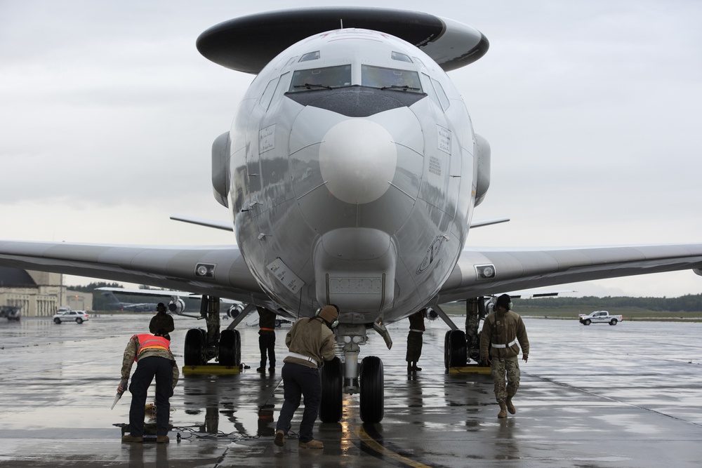 718th AMXS maintainers recover an E-3 Sentry during RED FLAG-Alaska 21-3