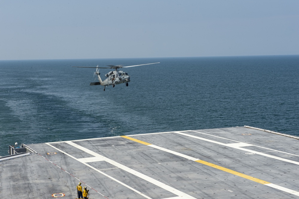 GHWB Lands a MH-60S Sea Hawk Helicopter