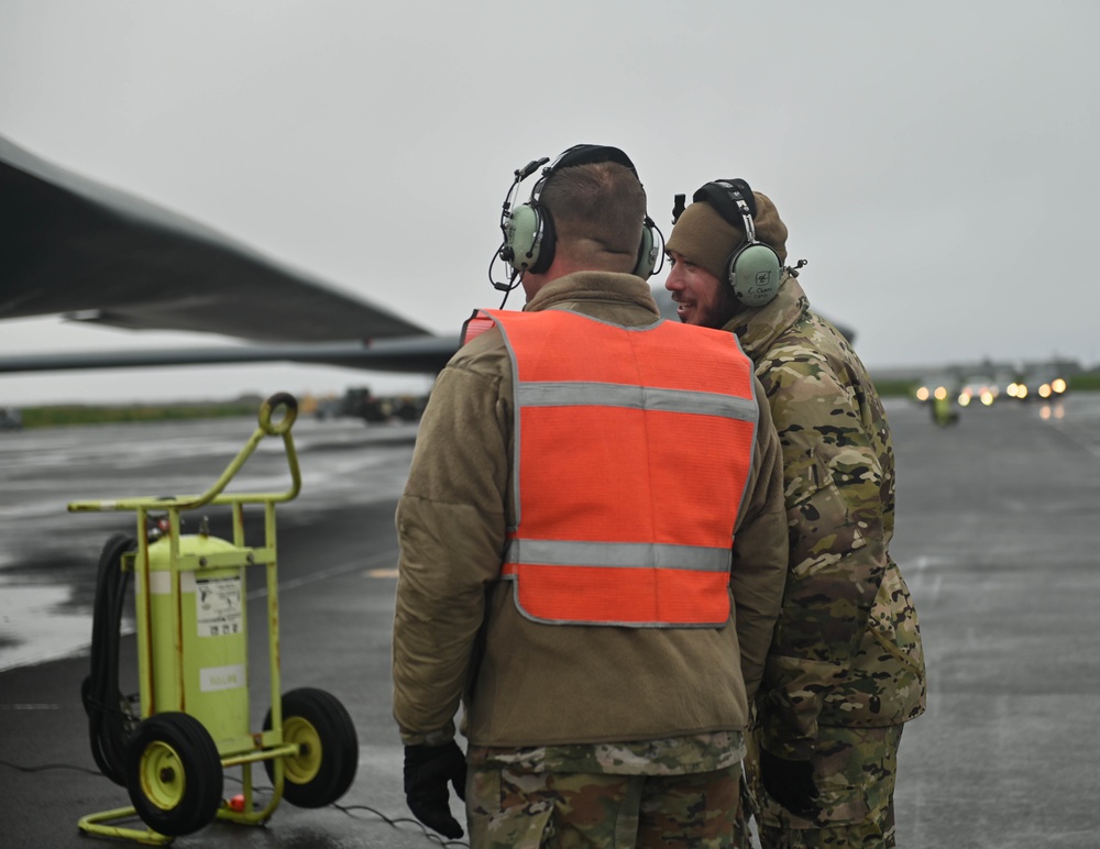 110th Expeditionary Bomb Squadron launches B-2 Spirit to integrate with USAFE F-15 Eagle