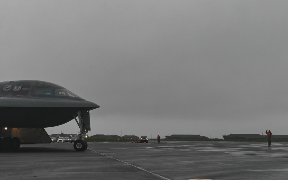 110th Expeditionary Bomb Squadron launches B-2 Spirit to integrate with USAFE F-15 Eagle