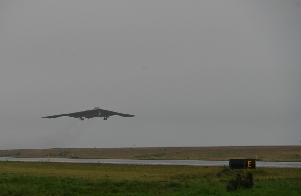 110th Expeditionary Bomb Squadron launches B-2 Spirit to integrate with USAFE F-15 Eagle