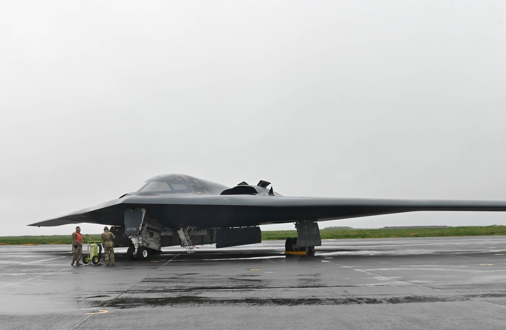 110th Expeditionary Bomb Squadron launches B-2 Spirit to integrate with USAFE F-15 Eagle