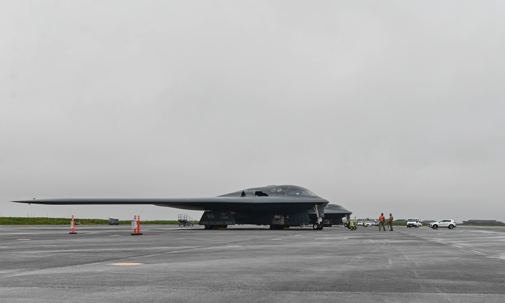 110th Expeditionary Bomb Squadron launches B-2 Spirit to integrate with USAFE F-15 Eagle