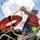 Pittsburgh District hosts motorboat training A shirtless man wearing an orange life vest and cap is handling a rope attached to an orange life ring buoy, photographed from a dramatic low angle looking upward. The image captures what appears to be a water rescue or safety demonstration scenario. The dynamic composition against a partly cloudy sky emphasizes the action and urgency of the scene.