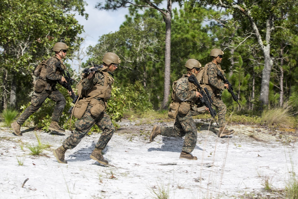 Infantry Marine Course students conduct quad Ambush Training