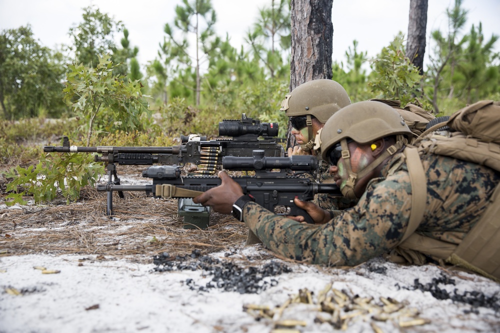 Infantry Marine Course students conduct squad ambush training