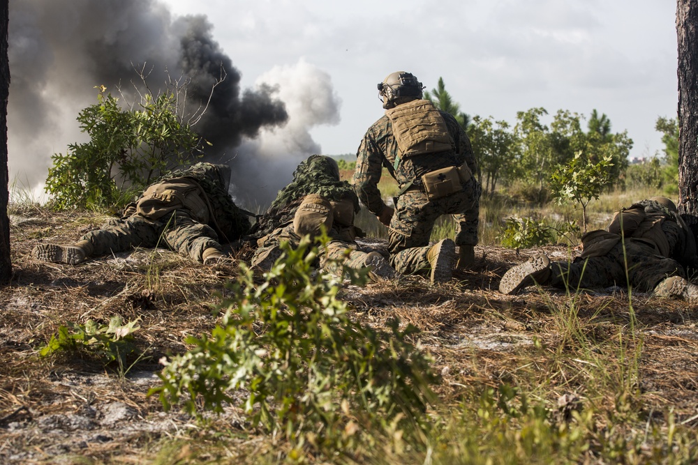 Infantry Marine Course students conduct squad ambush training
