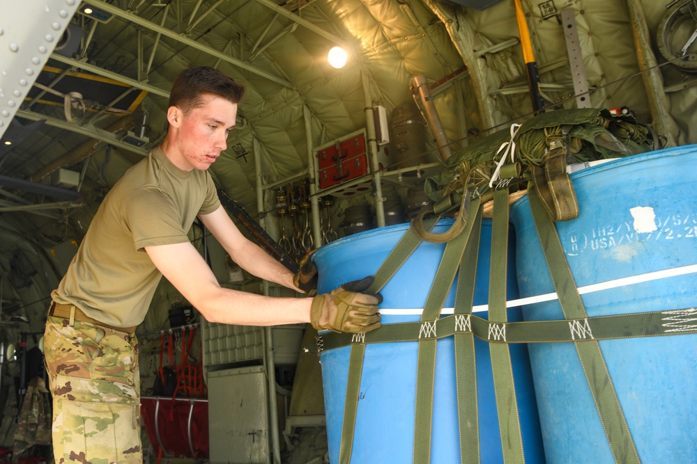 39th Airlift Squadron loads C-130J Super with cargo for training sortie