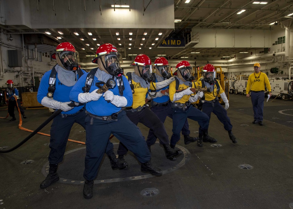 GHWB Sailors Participate in Hangar Bay Drills