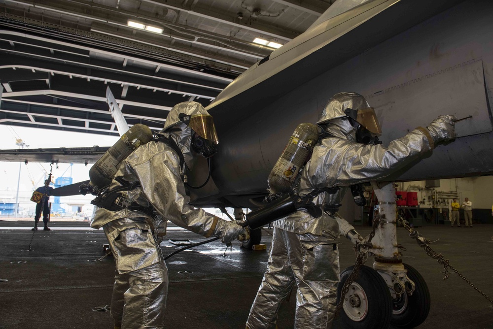 GHWB Sailors Participate in Hangar Bay Drills