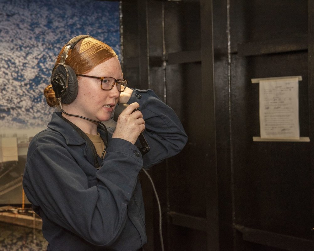 GHWB Sailor Operates Sound Powered Phone