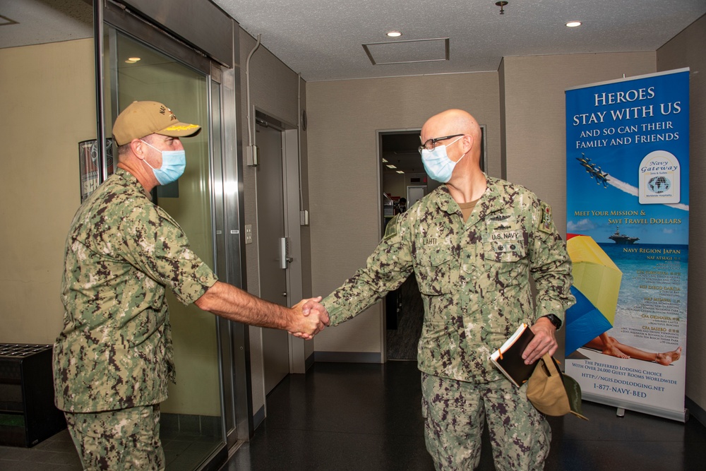 Commander, U.S. Naval Forces Japan Rear Adm. Carl A. Lahti visit to Naval Air Facility (NAF) Atsugi.