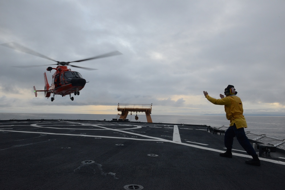 Coast Guard Cutter Healy, Air Station Kodiak conduct flight ops in Gulf of Alaska