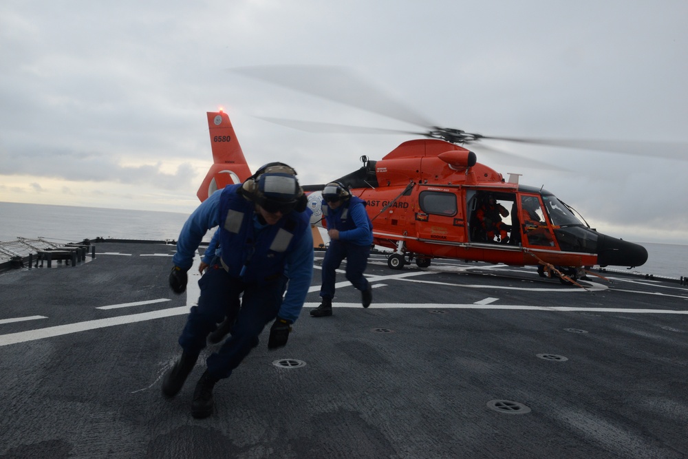 Coast Guard Cutter Healy, Air Station Kodiak conduct flight ops in Gulf of Alaska