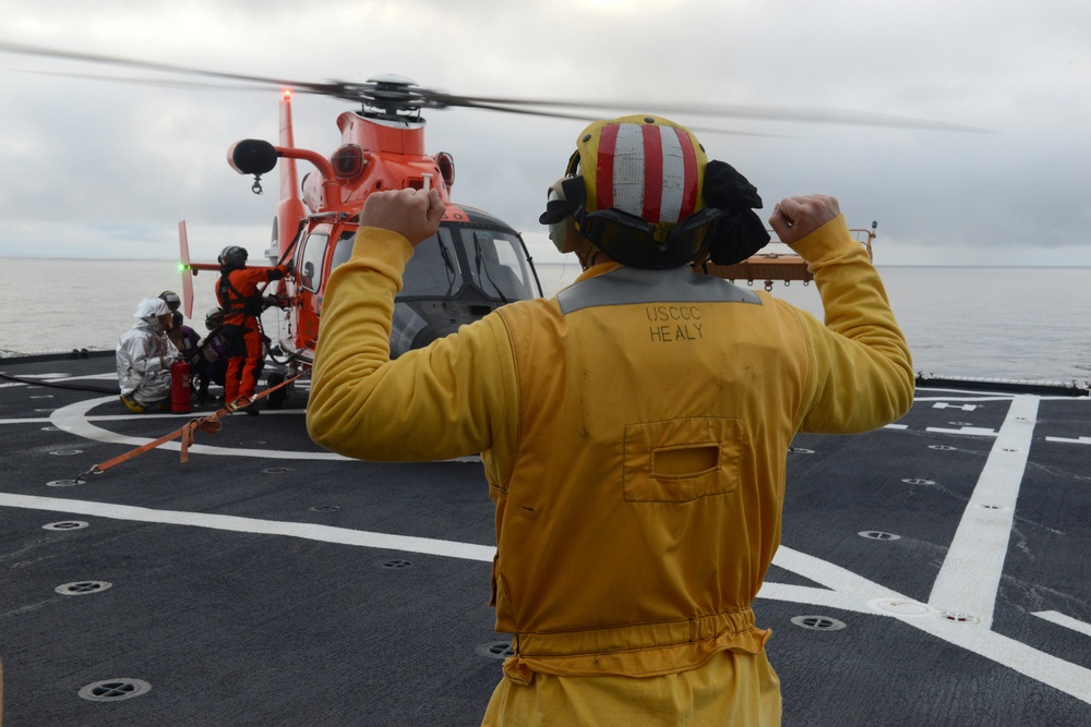 Coast Guard Cutter Healy, Air Station Kodiak conduct flight ops in Gulf of Alaska