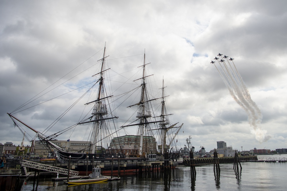 The Blue Angels transit by the USS Constitution