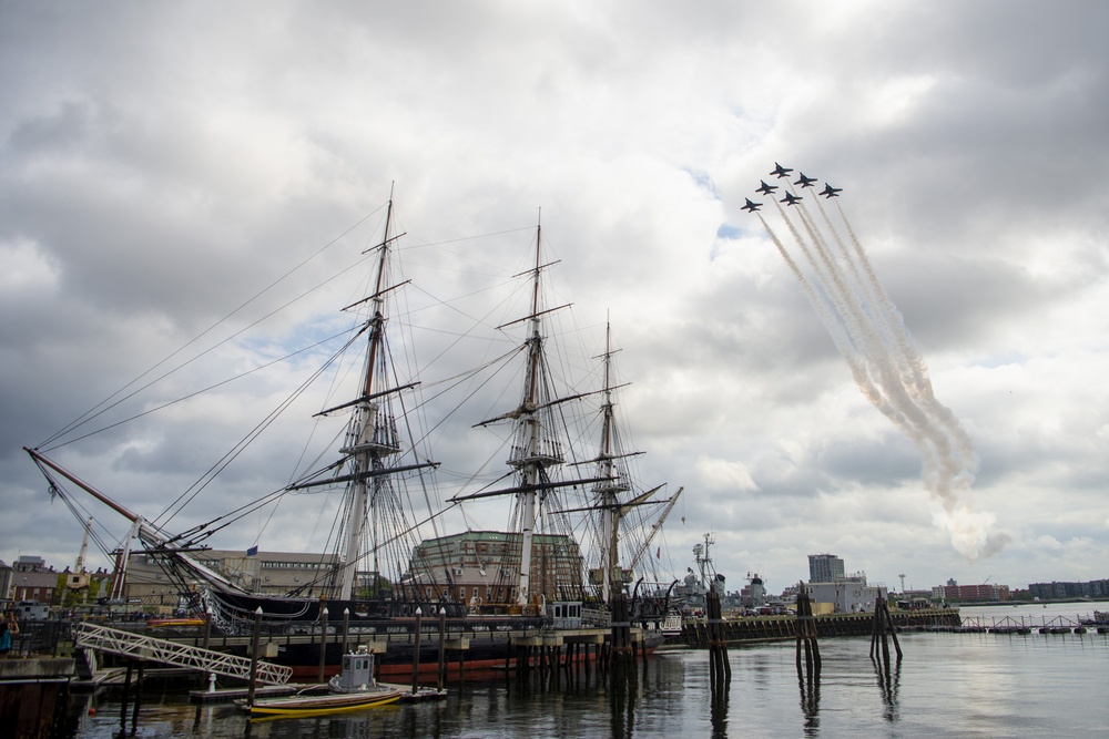 The Blue Angels transit by the USS Constitution