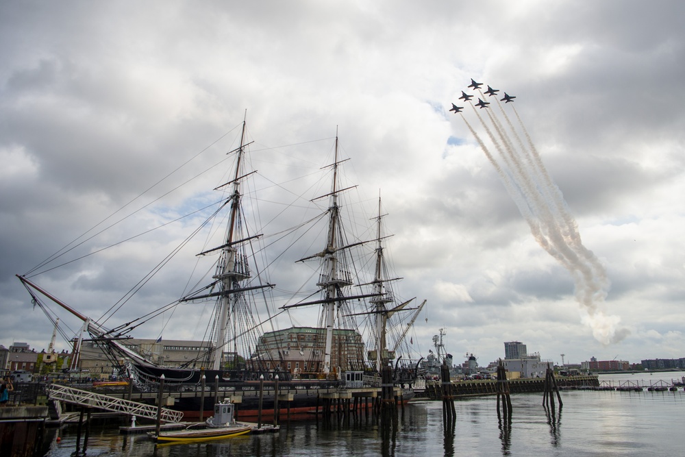The Blue Angels transit by the USS Constitution