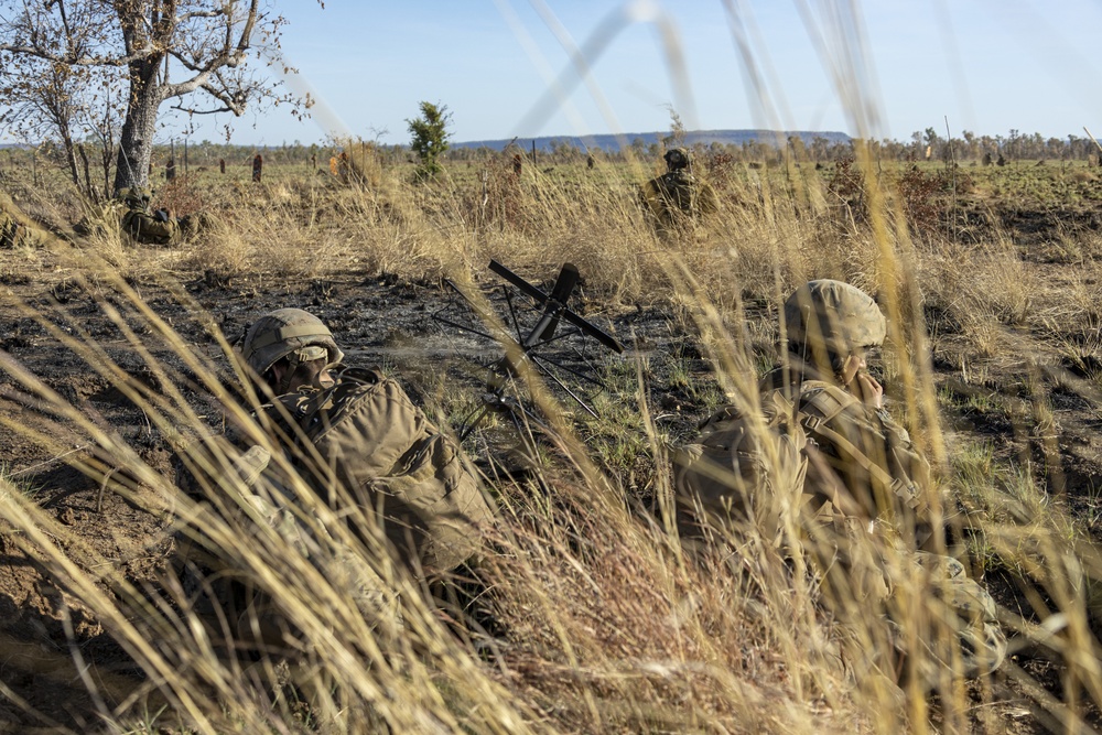 U.S. Marines and Australian Army Soldiers call in close air support during Exercise Koolendong