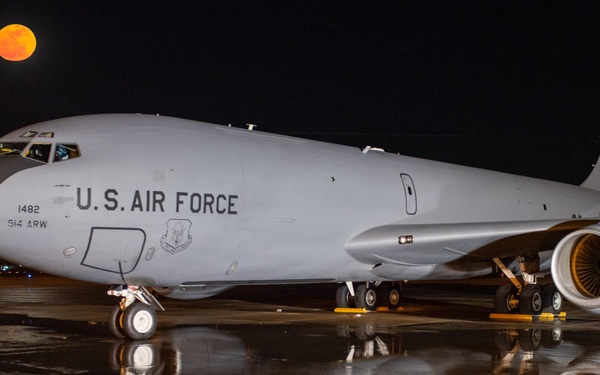 KC-135R under a Niagara full moon
