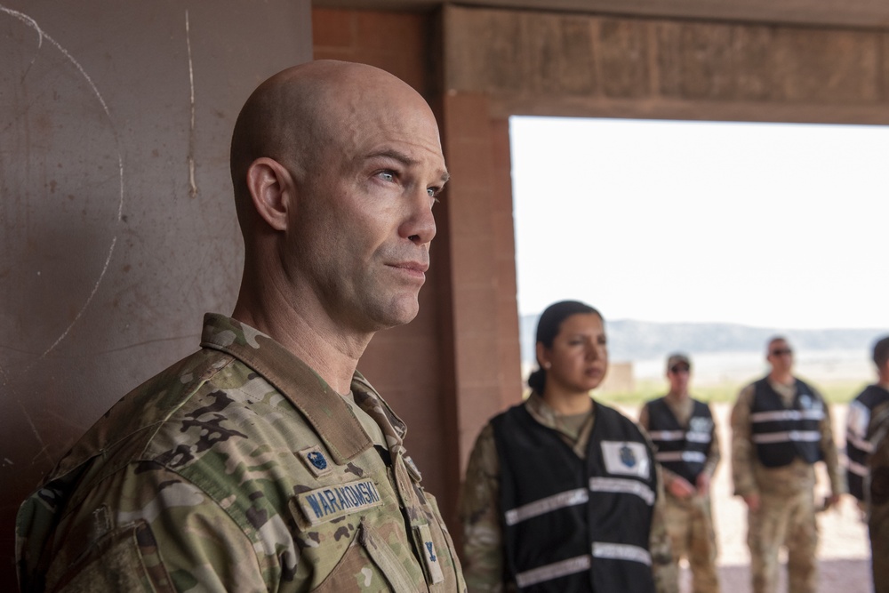 Garrison commander greets Airmen and Guardians during CBRN exercise