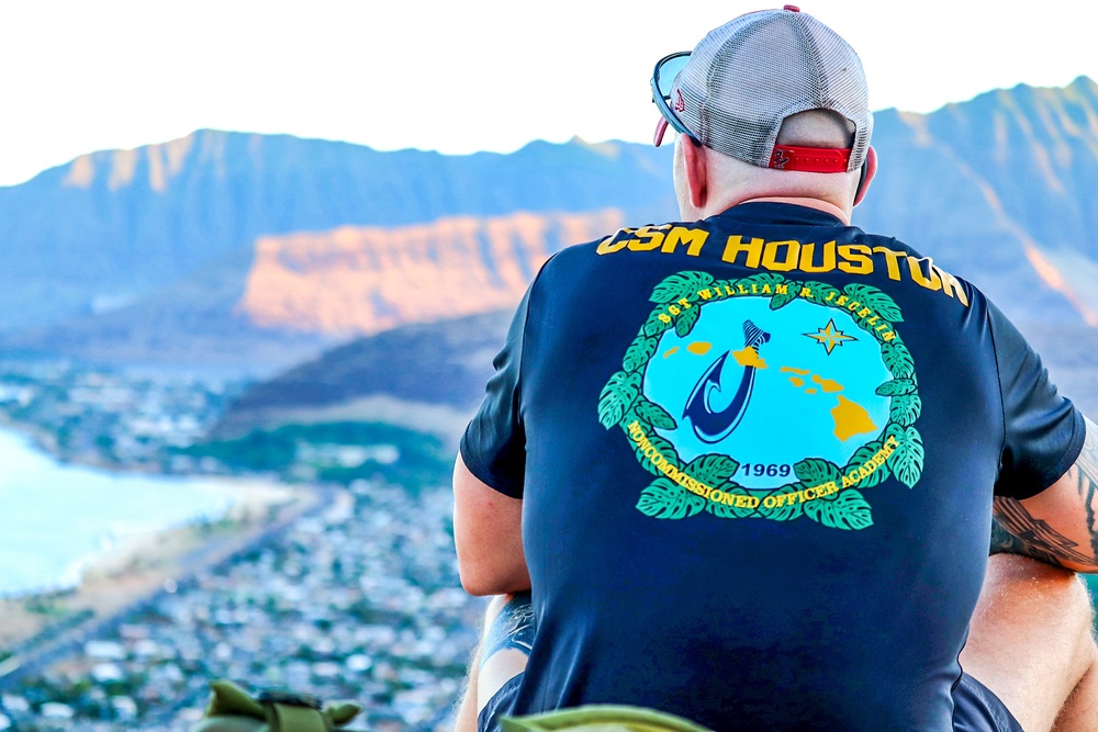 The Commandant of the Academy, Command Sgt. Maj. Charles Houston III, sits at the top of the Ma'ili Pillbox and looks out at the amazing view.