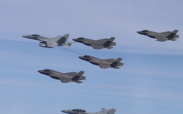 Carl Vinson and U.K. Carrier Strike Groups Conduct 5th and 4th Generation Fighter Joint Interoperability Flights