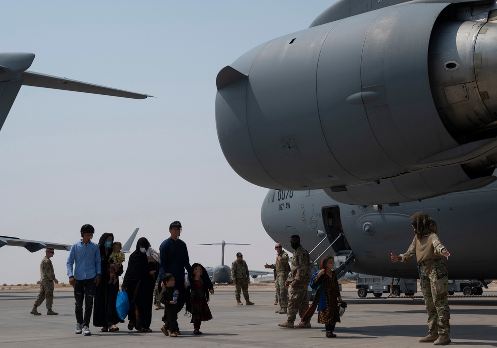 Afghanistan evacuation efforts at Ali Al Salem Air Base