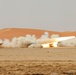 Multiple High Mobility Artillery Rocket Systems fires during a live fire exercise in the Middle East