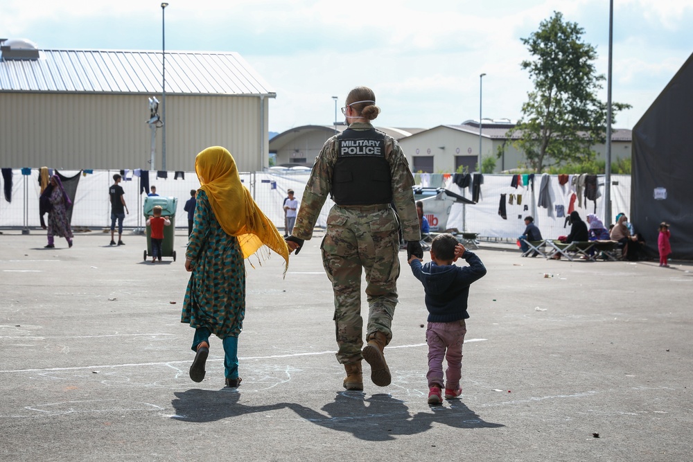 U.S. Army Soldier from 18th Military Police Brigade provides support for Operation Allies Refuge