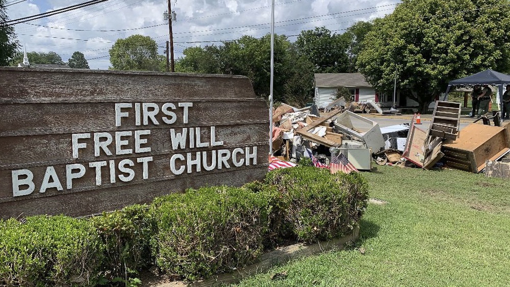 Debris at Roadside at First Free Will Baptist Church