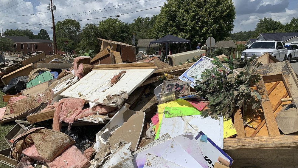Debris at Front of Flood Damaged Church