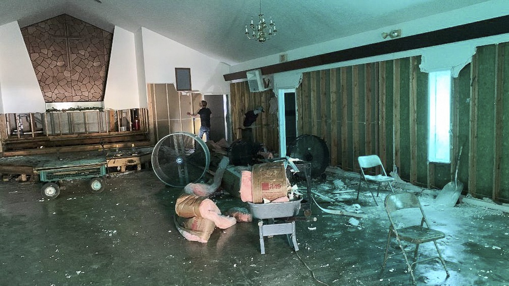 Interior of First Free Will Baptist Church After Flooding