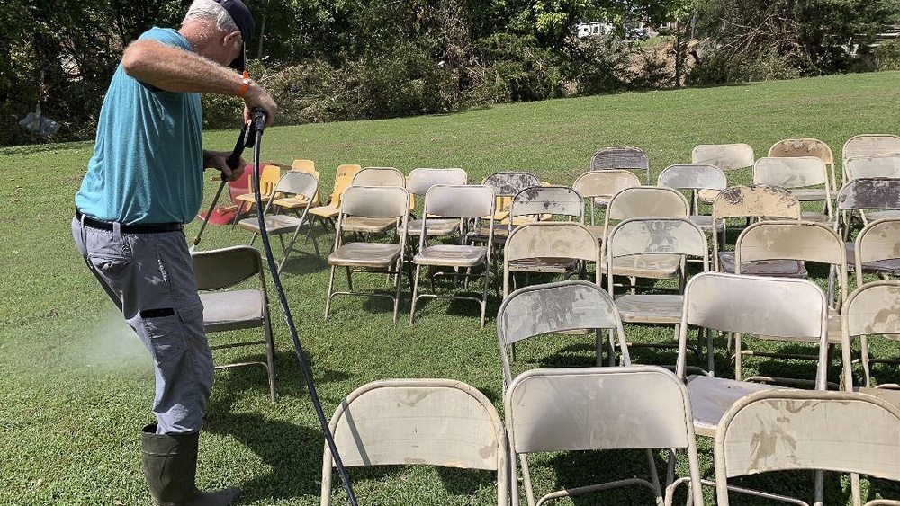 Getting Chairs Cleaned From Church Flooding For Outdoor Services