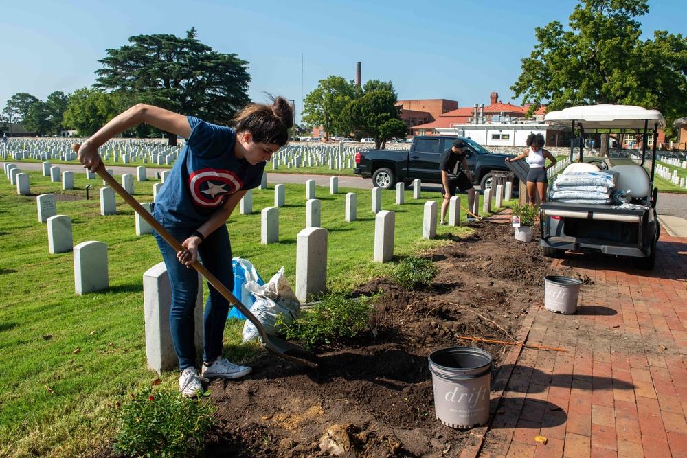 Sailors plant flowers