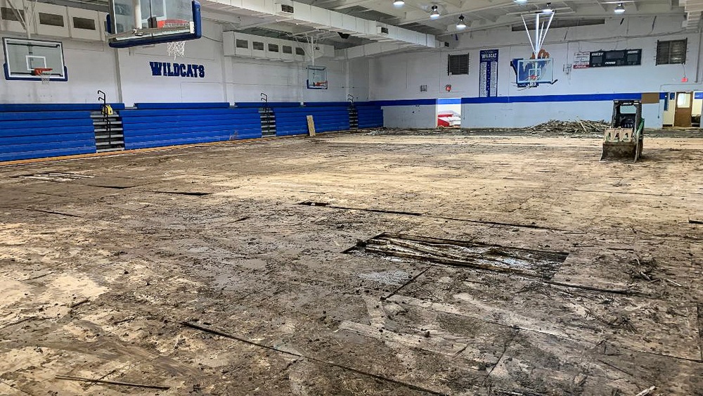 School Gymnasium Flood Damaged Floor