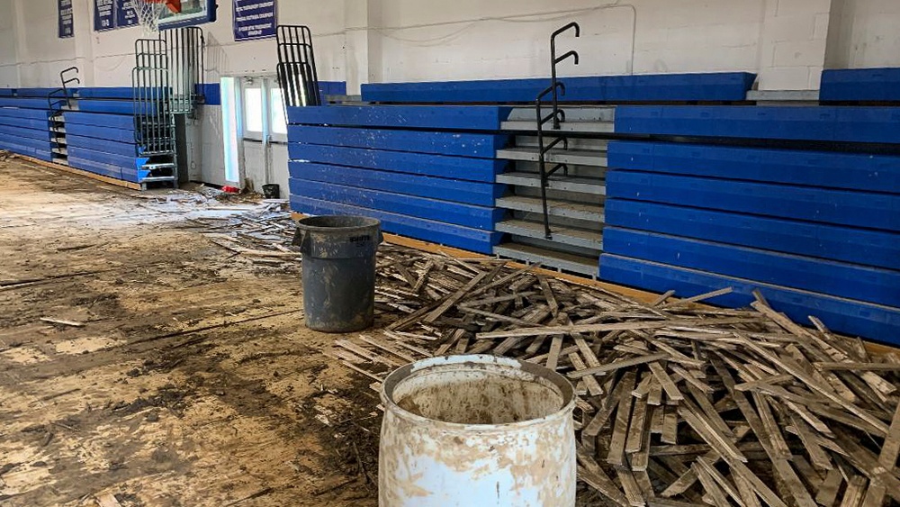 Gymnasium Floor Being Removed Due To Flooding