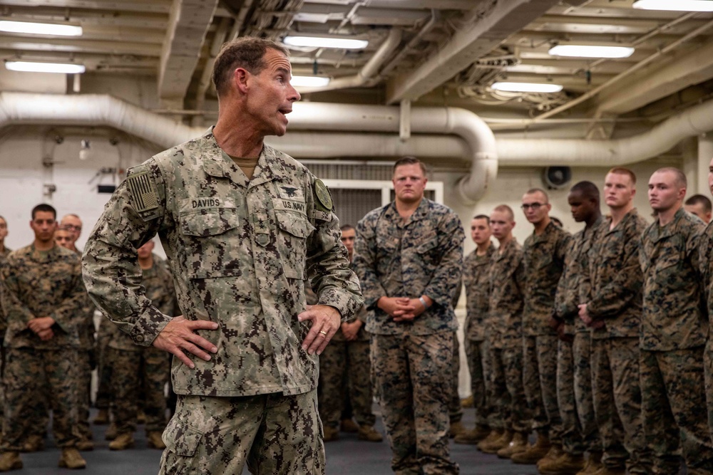 Rear Adm. Davids Speaks To Marines Aboard USS Arlington