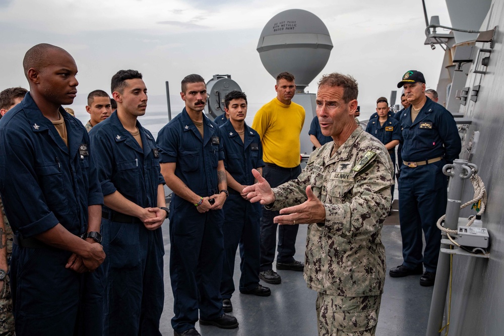 Rear Adm. Davids Speaks To Sailors And Marines Aboard USS Arlington