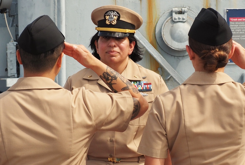 First Salute during a commissioning ceremony aboard Battleship Wisconsin