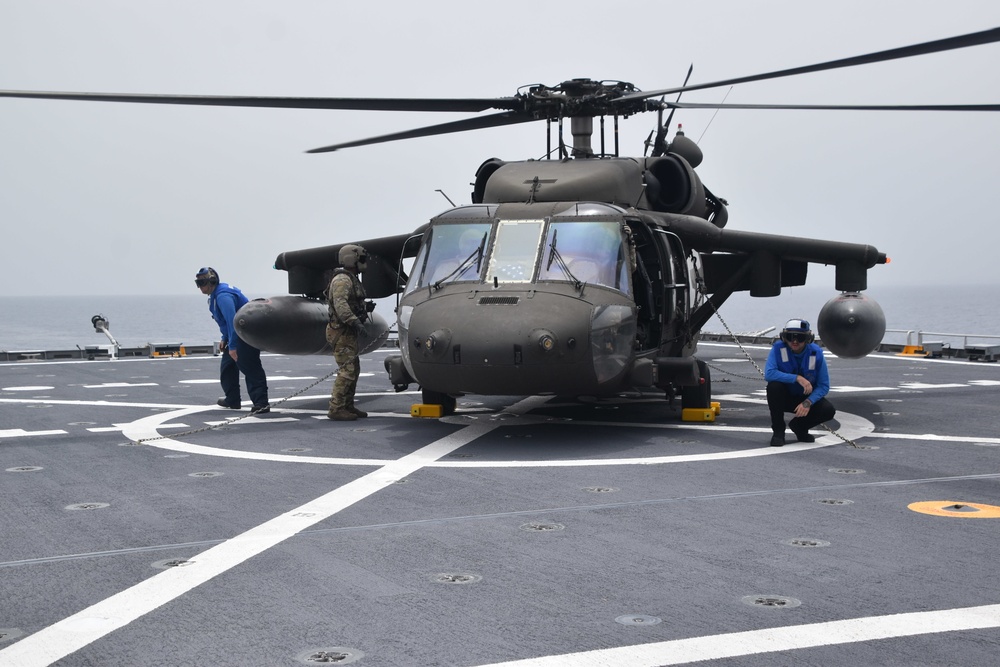 Army Blackhawk Helicopter on the Flight Deck USNS Burlington