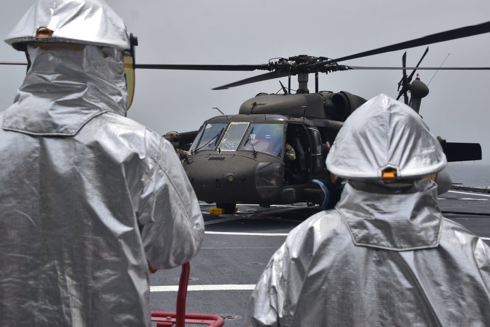 Army Blackhawk Helicopter on the Flight Deck USNS Burlington